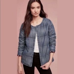 Anthropologie Cloth &‎ Stone Quilted Denim Jacket Plaid Padded